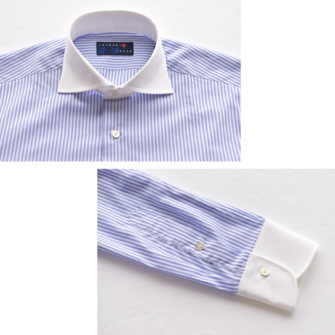 【日本製】 クレリックシャツ メンズ ビジネス 長袖 ワイシャツ ストライプ 綿100% サックス(2021-SSP17-sa)